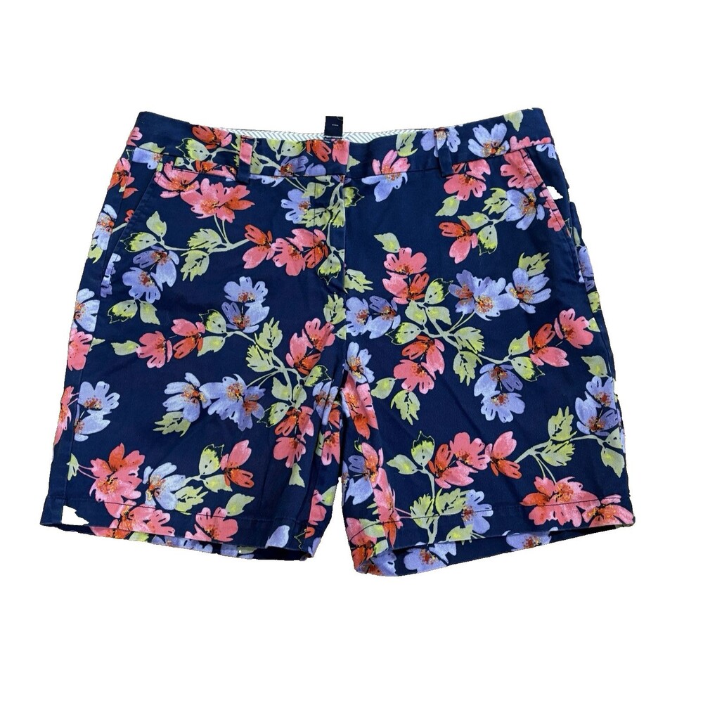 Lands End Shorts Women's Size 14 Bermuda Floral Mid Rise Chino Cotton 7" inseam